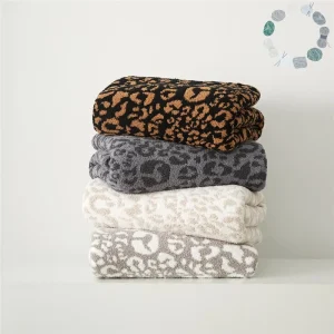 Leopard Print Knitted Throw Blanket 100% Polyester 51*63 Inch Winter Warm Microfiber Fluffy