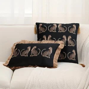 Leopard Printed Pillowcase Velvet Lumbar Decorative Throw Pillow Cover with Tassels Leopard Pattern Cushion Cover