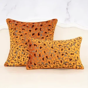 Leopard Velvet Throw Pillows Cushion Cover Cut Square Orange Floral Luxury Decorative Pillow Cover for Couch Living Room Bedroom