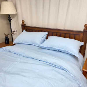 Light Blue 100% French Flax Linen Comforter Set All Season Breathable Bedding Sheet Set