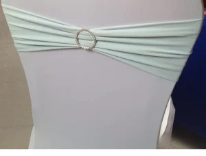 Light Blue 100% Polyester Spandex Chair Bands Elastic Chair Sash with Buckle for Banquet Party