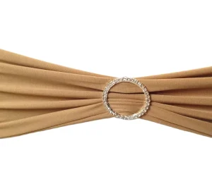 Light Coffee Spandex Chair Band Brooch Sash with Rhinestone Ribbon Buckle for Wedding