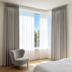 Light Filtering Custom Motorized Smart Curtains Remote Control Polyester Linen Material for Modern Home Cafe Use
