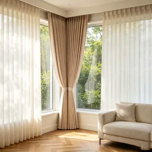 Light Filtering Insulated Custom Motorized Smart Curtains Remote Control Polyester/Linen Material Modern Style Home
