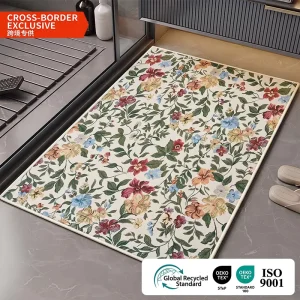 Light Floral Bath Mat Non Slip Quick Dry Absorbent Woven Bathroom Floor Mat Custom Logo OEM Factory