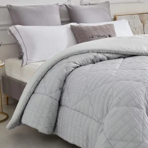 Light Grey Modern Quilted Seersucker Comforter Easy Care All Season Warmth OEKO TEX Certified