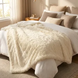 Light Grey Rabbit Fur Four Seasons Anti-Bacteria Jacquard Striped Embossed Pattern Sofa Bed Luxury Warm Plush Fleece Blanket