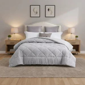 Light Grey Textured Diamond Quilted Comforter OEKO-TEX Certified Eco-Friendly All-Season Alternative Duvet Insert for Modern