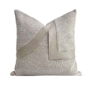 Light Khaki Textured Woven Throw Pillow Faux Leather Geometric Patchwork Square Cushion Cover Modern Home Hotel Use Decor