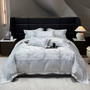 Light Luxury 100S Long Staple Cotton Jacquard Woven Heavy Embroidery Duvet Cover Set 4 Piece All Season Bedroom Gift Bedding