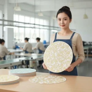 Light Luxury 3D Printed Floral 15inch PVC Round Gold Foil Placemat Heat Resistant Coaster for Dining Table