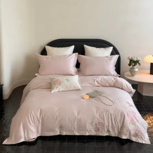 Light Luxury 500TC Cotton Bed Quilt Cover Set 4 Piece Floral Plant Embroidery Duvet Cover Soft Bed Sheets Queen King Bedding Set