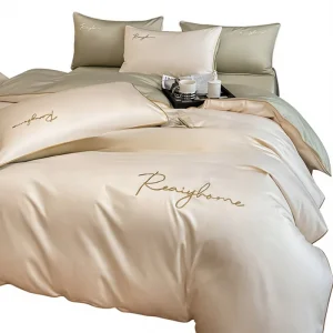 Light Luxury 60 Single Thread Long Staple Cotton Four Piece Set Embroidered Duvet Cover Sheets Moisture Wicking Breathable