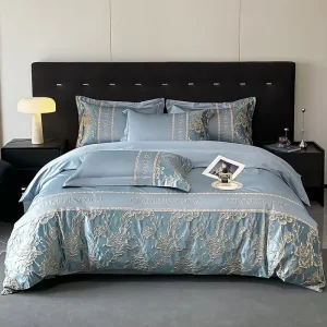 Light Luxury 60S Washed Cotton Silk Relief Embroidery Floral Folded 600TC Portable 4pcs King Queen Size Hotel Home Duvet Cover