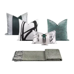 Light Luxury Chinese Style Back Cushion Pillow Cover Green Series Vintage Pattern Heated Memory for Home Living Room