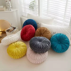 Light Luxury Hand Sewn Solid Color Dutch Velvet Pumpkin Shaped PP Cotton Filling Outdoor Balcony Sofa Pillow Cushion