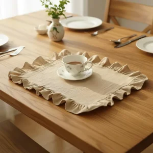 Light Luxury High Grade Pleated Ruffled Placemats Washed Cotton Fabric Placemats Cute Table MATS pink White Lunch MATS