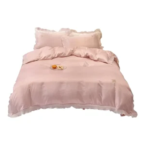 Light Luxury Ice Silk Polyester Cotton Blend Bedding Set Jacquard Skin Friendly Princess Style Duvet Cover