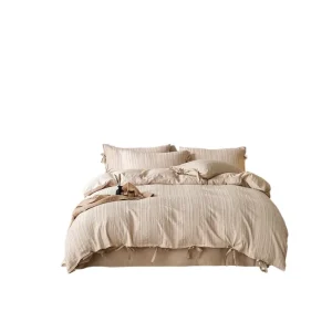 Light Luxury Linen Cotton Four Piece Bedding Set Breathable Jacquard Linen Sheets Linen Bed Cover