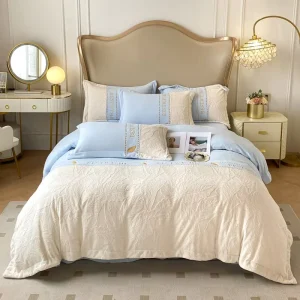 Light Luxury Milk Velvet Embroidered Modern Style Four-Piece Comforter Set Grade Quality for Winter