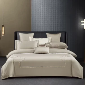 Light Luxury Style 100% Cotton Khaki Duvet Cover King Size Green Embroidery Bed Sheet Bedding Set Supplier