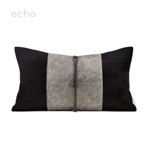 Light Luxury Villa Gray and Black Horsehair Metal Chain Patchwork Pillow Sofa Bed Waist Pillow Cushion Cover