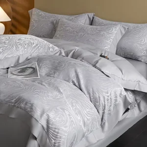 Light Luxury Washed Ice Silk Jacquard 4pcs Bedding Set King Size Water Wave Pattern Duvet Cover Quilts