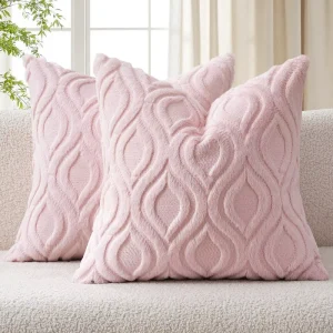 Light Pink Valentine’s Day Throw Pillow Covers Soft Spring Plush Faux Wool Modern Geometric Pattern Set Bed Oeko tex