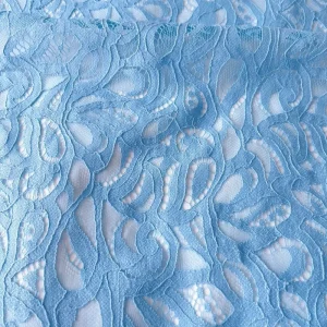 Light Sky Blue Double Composite Non-Sheer Embossed Bubble Lace Fabric Knitted Breathable Lightweight Nylon/Cotton Stretch Soft