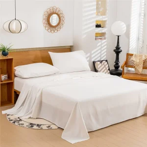 Light Tan White 100% Cotton Four Piece Bed Sheet Luxury Set 4Pcs Bedding Set Fitted Sheet