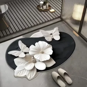 Light luxury High end Three dimensional Butterfly designed Bathroom Non slip Mat Diatomaceous Earth Bathroom Doormat