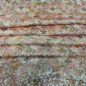 Light pink Floral Sequin Embroidered Fabric for Wedding Gowns Bridal Gowns