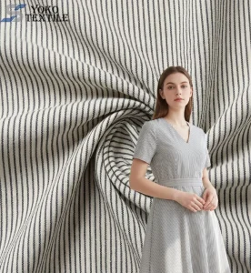 Lightweight 100% Polyester Linen Look Woven Yarn Dyed Striped Fabric Breathable Wrinkle Free Eco-Friendly Women Girls Summer