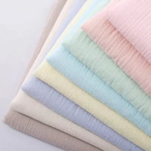 Lightweight 130GSM Soft 100% Cotton Double Layer Gauze Muslim Crinkle Crepe Fabrics for Baby Clothing