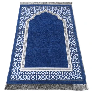 Lightweight Chenille Muslim Prayer Mat Foldable Islamic Rug for Travel & Home Premium Quality Plain Polyester Washable
