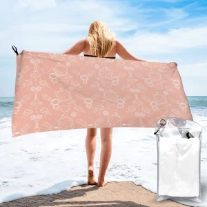 Lightweight Polyester Quick-Dry Beach Towel Pink Space Pattern Storage Bag Absorbent for Travel Outdoor Activities Customizable