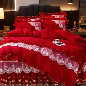 Lightweight Soft Breathable Bedspread Embroidery Bed Skirt Bedding for All Season