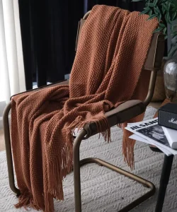 Lightweight Soft Polyester Modern Style Blanket for Bed and Couch Knitted Throw Blanket with Fringes