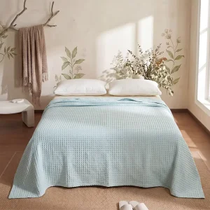 Lightweight Waffle Weave Blanket Large Size Soft Woven Summer Blanket Aesthetic Home Decor for Sofa and Bed Natural Cotton