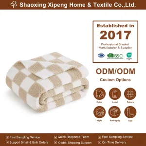 Lightweight Warm Knit Fluffy Check Throw Blanket Warm Super Soft Chenille Blanket for Four Season