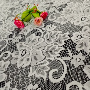 Lightweight White Nylon Solid Hollow Mesh Lace Fabric for Wedding Bridal Dress Garment