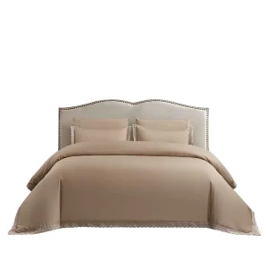 Lila Breathable Wrinkle resistant Hotel Bedding Set 100% Cotton Sateen Embroidery Duvet Cover Set