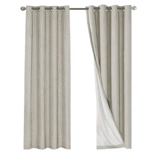 Linen Blackout Curtain Durable Thick Textured Linen Look 100% Blackout Door Curtain Anti Rust Grommet