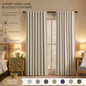 Linen Blend Modern All Season Waterproof Eco Friendly Pleated Blackout Curtains for Enhanced Darkness and Privacy