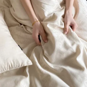 Linen Cotton Jacquard Bedding Set 4 Pcs Yarn Dyed Duvet Cover Set Bedding Set Modern Home Wrinkle Resistant Durable