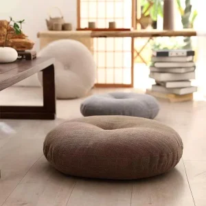 Linen Fabric Cushion Miditation Pillow Solid Thick Round Seat Cushion for Yoga Living Room Sofa Balcony Outdoor