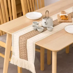 Linen Hemp Splicing Table Runner Tassel Festive Wedding Decoration Long Strip Cloth Two color Bed End Towel