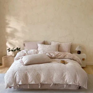 Linen Jacquard Satin Brushed Bedding Set Small Fresh Style Luxury Bed Sheets Soft Duvet Cover