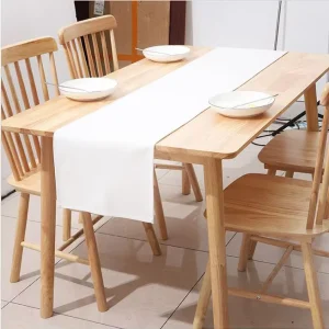 Linen Knitted Polyester Cotton Custom Design Dining Table Runner 70 Inches Long White Sublimation Printable Blank