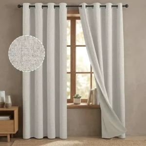 Linen Look Full Blackout Curtains Custom Size Flame Retardant Soundproof Window Drapes for Hospitality Engineering